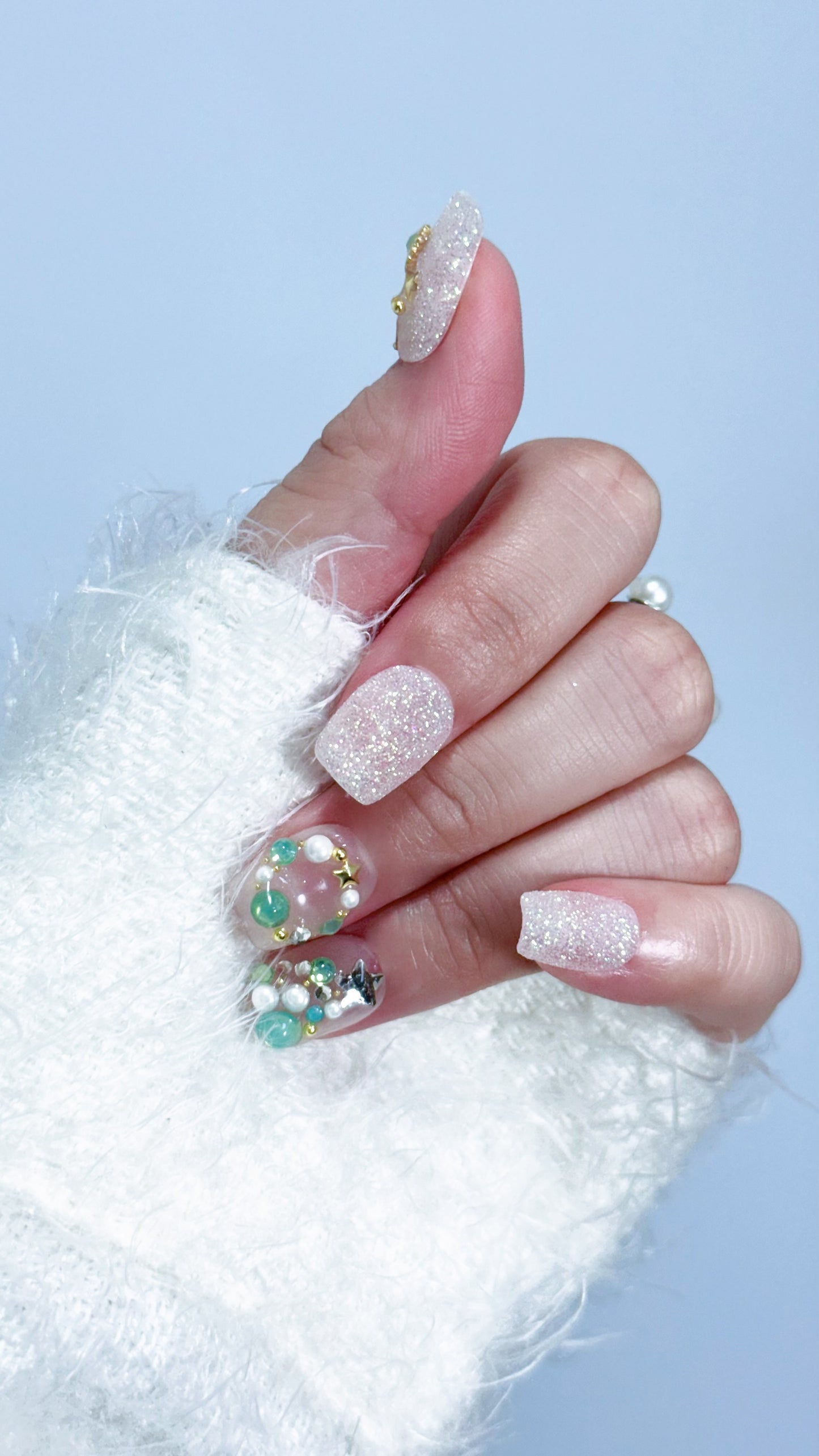 Snowy Christmas press-on nail left hand