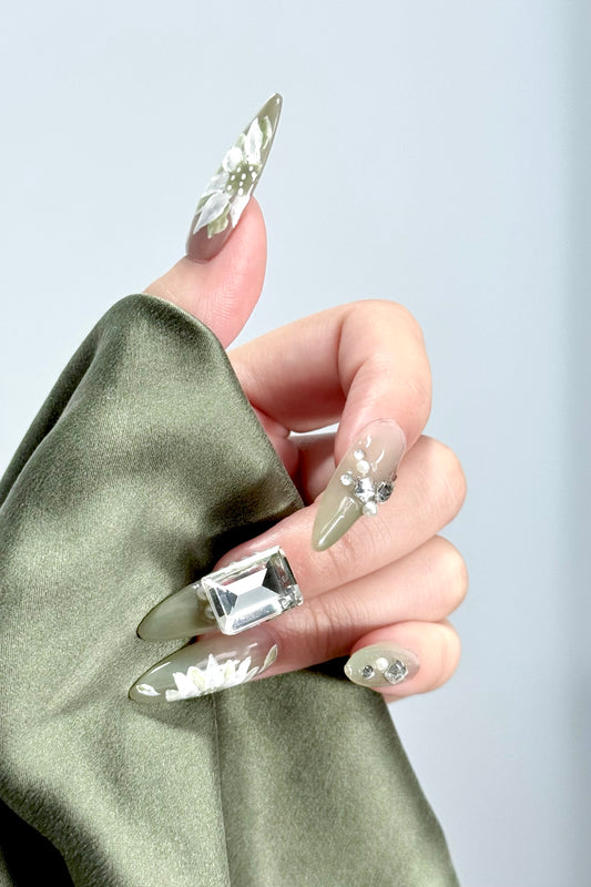 Crystal Garden press-on nail fist posture