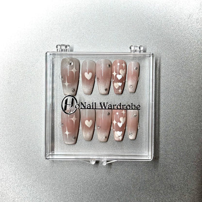 Sweetheart Cat Eye (Long Coffin) press-on nail in a honail wardrobe box